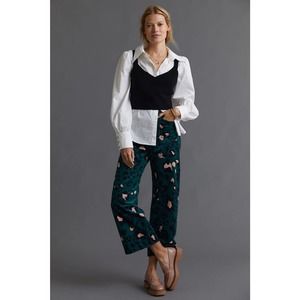 Anthropologie Maeve Colette Cropped Wide-Leg Corduroy Pants $120 GREEN Sz 27
